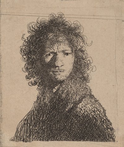 自画像、しかめっ面、1630年。 作： Rembrandt van Rijn