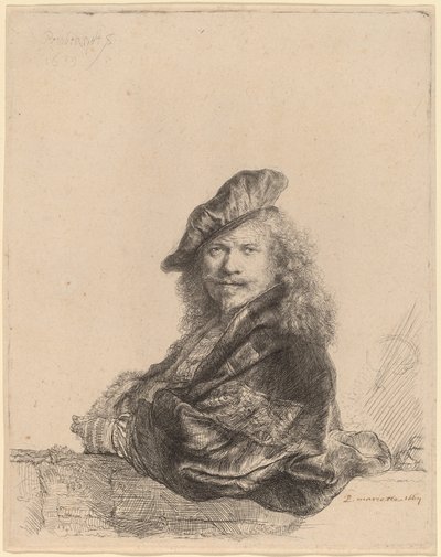 石敷居に寄りかかる自画像 作： Rembrandt van Rijn