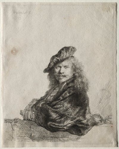 石敷居に寄りかかる自画像 作： Rembrandt van Rijn