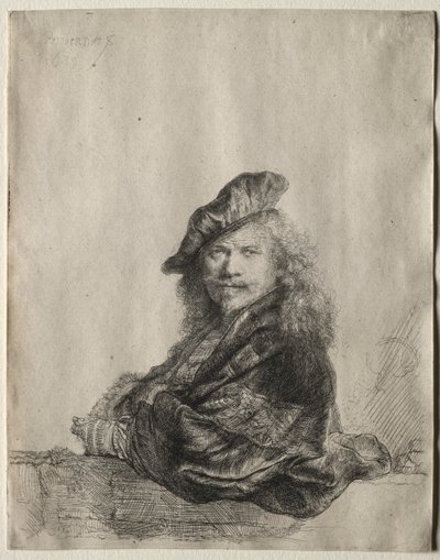石敷居に寄りかかる自画像 作： Rembrandt van Rijn