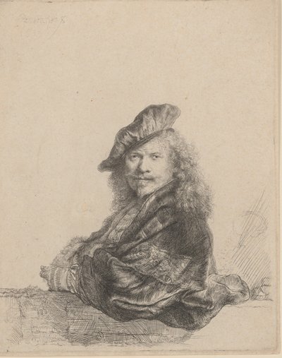 石の敷居に寄りかかる自画像、1639., 1639. 作： Rembrandt van Rijn