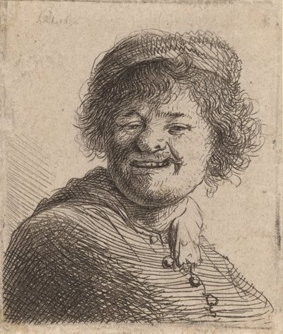 帽子をかぶった自画像：笑う、1630年。 作： Rembrandt van Rijn
