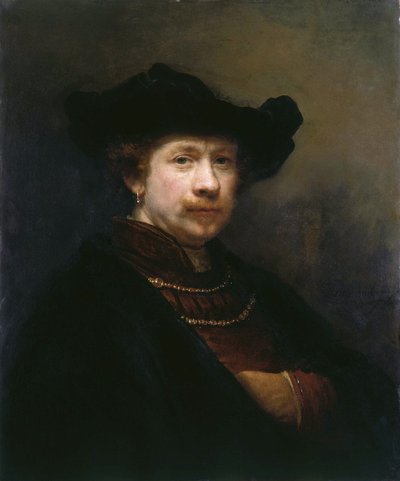 フラットキャップの自画像、1642年。 作： Rembrandt van Rijn