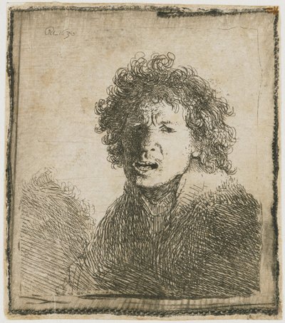 口を開けた自画像、1630年。 作： Rembrandt van Rijn