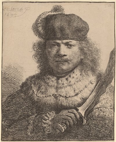 サーベルを上げた自画像 作： Rembrandt van Rijn