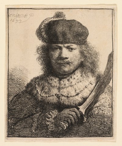 サーベルを上げた自画像 作： Rembrandt van Rijn