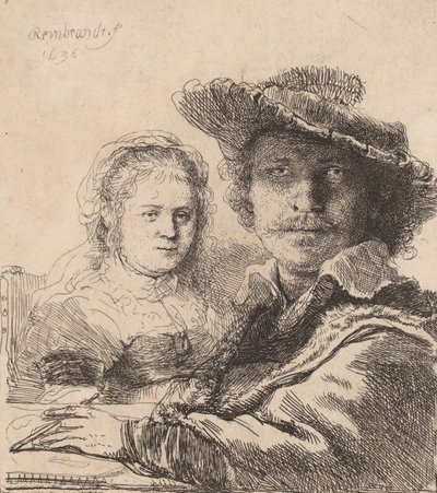 サスキアとの自画像、1636年。 作： Rembrandt van Rijn