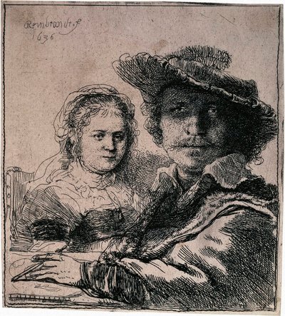 サスキアとの自画像、1636年。 作： Rembrandt van Rijn