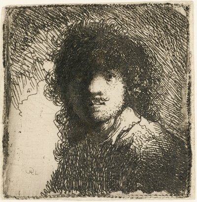 裸の自画像：バスト、1629年頃。 作： Rembrandt van Rijn