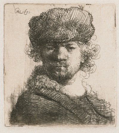 重い毛皮の帽子の自画像 重い毛皮の帽子の自画像: バスト 作： Rembrandt van Rijn