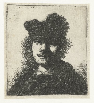 帽子と暗いマントの自画像：バスト 作： Rembrandt van Rijn