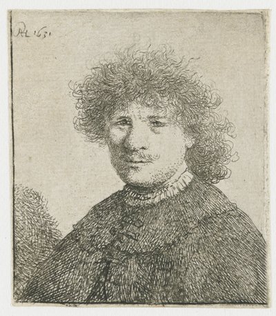 襟が垂れたマントの自画像：バスト 作： Rembrandt van Rijn