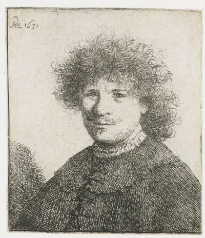 襟が垂れたマントの自画像：バスト 作： Rembrandt van Rijn