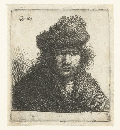 スラントファーキャップの自画像：バスト 作： Rembrandt van Rijn