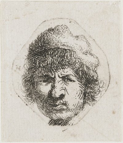 しかめっ面の自画像、1631年頃。 作： Rembrandt van Rijn