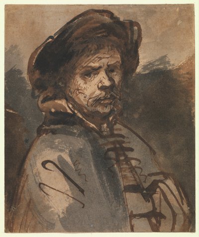 セルフポートレート、1635-40（ペンと茶色のインク） 作： Rembrandt van Rijn