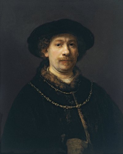 ベレー帽と2つのゴールドチェーン付き自画像、1642年頃 作： Rembrandt van Rijn