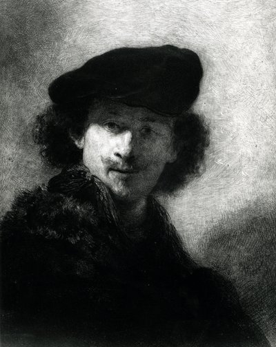 ベルベットベレー帽の自画像 作： Rembrandt van Rijn