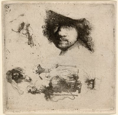 画集: 芸術家の頭、物乞いの夫婦、老人と老婆の頭など。 作： Rembrandt van Rijn