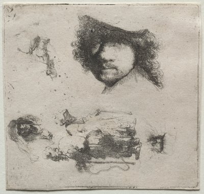 研究シート：自画像、乞食夫婦などc。 1632。 作： Rembrandt van Rijn