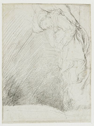 研究画の1枚。病に伏してベッドに横たわる女性が描かれている 作： Rembrandt van Rijn