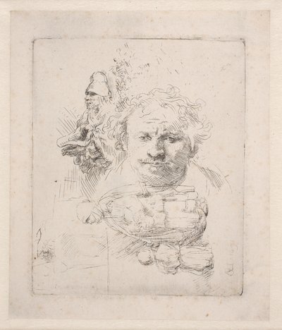レンブラントの頭部、物乞いの男、女、そして子供を描いた習作の連作 作： Rembrandt van Rijn