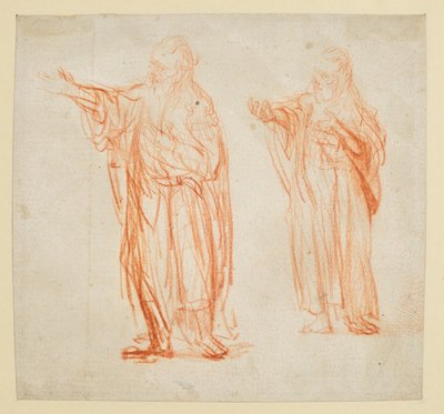 「洗礼者聖ヨハネ」の2つの研究を含むシート 作： Rembrandt van Rijn
