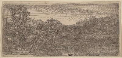 小さな灰色の風景：プールのそばにある家と木々 作： Rembrandt van Rijn