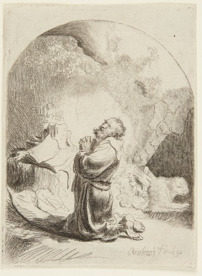 祈る聖ヒエロニムス 作： Rembrandt van Rijn
