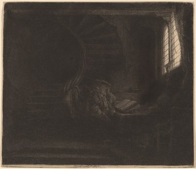 暗い部屋の聖ヒエロニムス 作： Rembrandt van Rijn