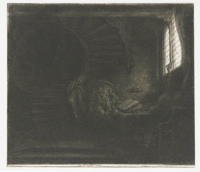 暗い部屋の聖ヒエロニムス 作： Rembrandt van Rijn