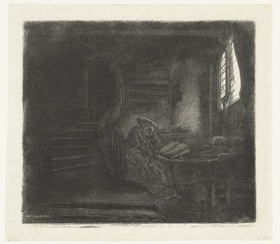 暗い部屋の聖ヒエロニムス 作： Rembrandt van Rijn