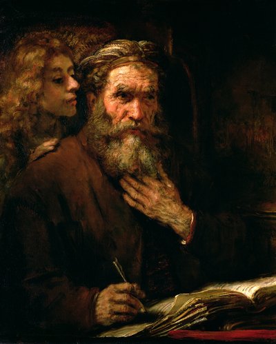 聖マタイと天使、1655-60 作： Rembrandt van Rijn