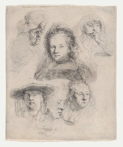 サスキアとその他の頭の研究, 1636., 1636. 作： Rembrandt van Rijn