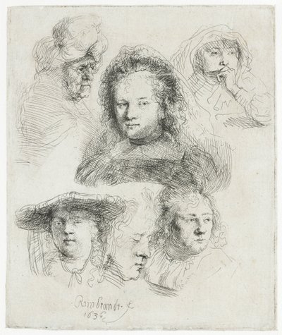 サスキアなどの頭部研究 作： Rembrandt van Rijn