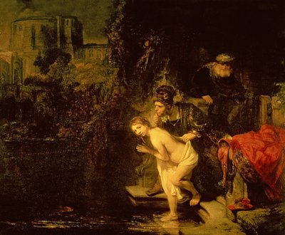 スザンナと長老たち、1647年（マホガニーのパネルに油彩） 作： Rembrandt van Rijn