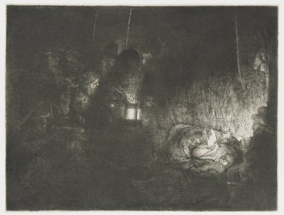羊飼いの礼拝 羊飼いの崇拝：夜の作品 作： Rembrandt van Rijn
