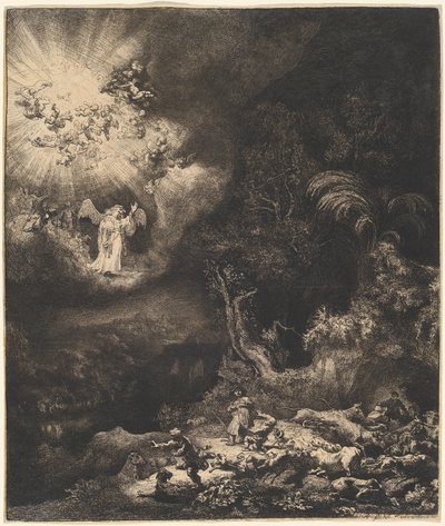 羊飼いに現れる天使 作： Rembrandt van Rijn