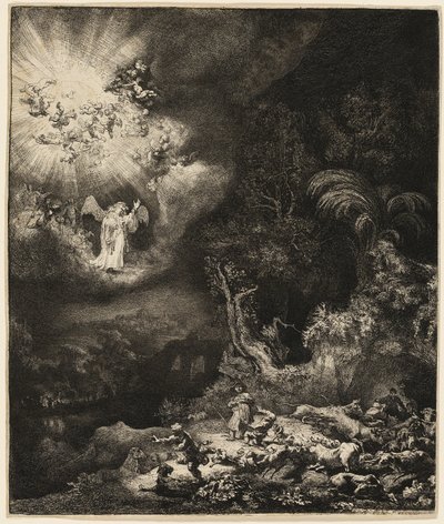 羊飼いに現れる天使 作： Rembrandt van Rijn