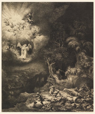 羊飼いに現れる天使 作： Rembrandt van Rijn