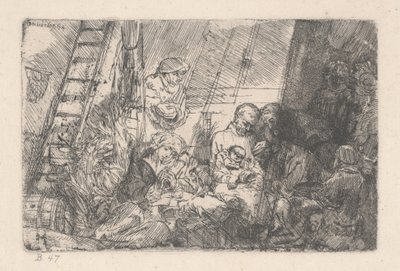馬小屋の割礼、1646-54（紙にインク） 作： Rembrandt van Rijn