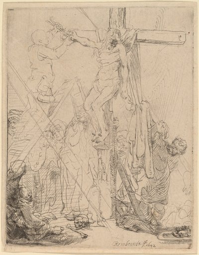 十字架からの降下：スケッチ、1642年。 作： Rembrandt van Rijn