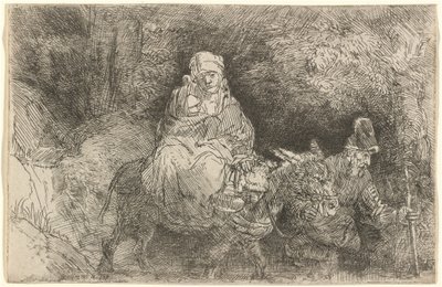 エジプトへの逃避：小川を渡る 作： Rembrandt van Rijn