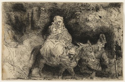 エジプトへの逃避：小川を渡る 作： Rembrandt van Rijn