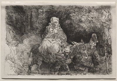 エジプトへの飛行：小川を渡る、1654年。 作： Rembrandt van Rijn