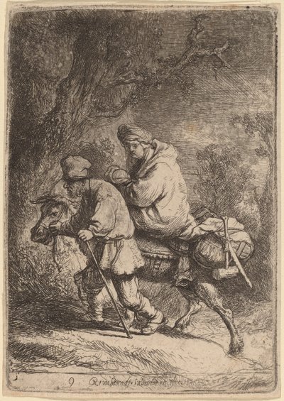 エジプトへの逃避：小 作： Rembrandt van Rijn