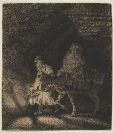 エジプトへの逃避：ナイトピース、1651年。 作： Rembrandt van Rijn