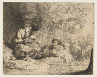 フルート奏者、1642年。 作： Rembrandt van Rijn