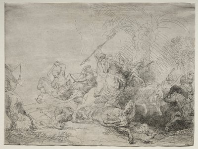 大ライオン狩り、1641年。 作： Rembrandt van Rijn