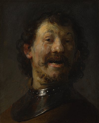 笑う男、c.1629-1630（パネル上の銅に油彩） 作： Rembrandt van Rijn